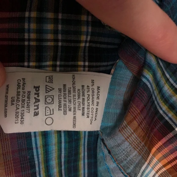 Prana Blue and Brown Plaid Casual Button Down Shirt - Picture 7 of 8